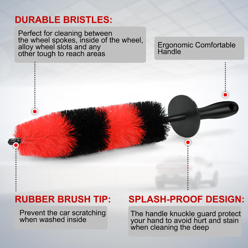 Wheel Rim Brush, Soft Bristle Long Master Car Wheel Brush Rim Tire Detailing Brush Car Washing Brush for Wheels Rims Exhaust Tips Vehicle Engine Motorcycles,No Scratches (Wheel)