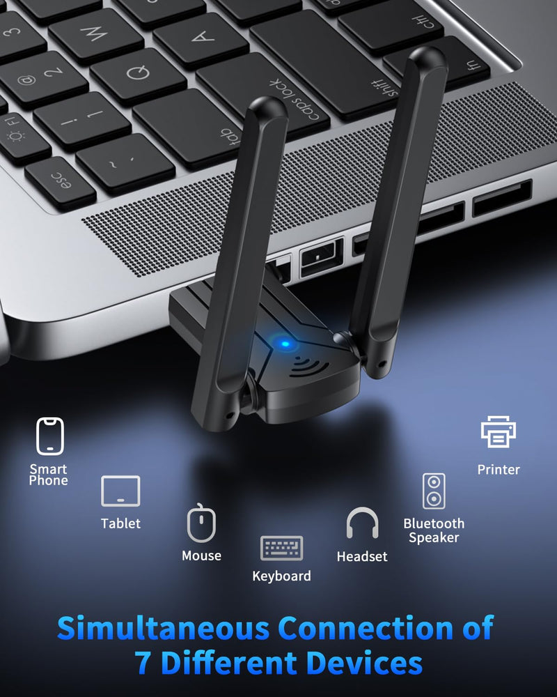 ZEXMTE 5.4 USB Bluetooth Adapter for PC, Plug & Play Bluetooth Transmitter & Reciver, EDR & BLE, High Gain Antenna, 590FT / 180M Long Range for PC Windows 11/10/8