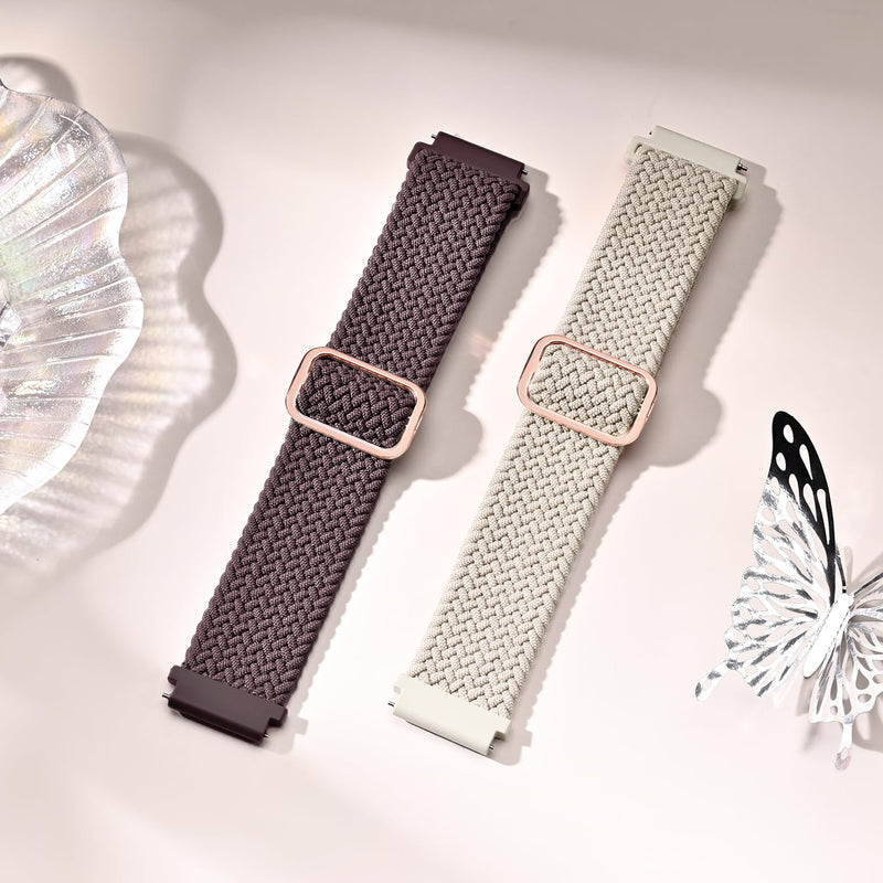 Sunnyson 2 Pack Braided Elastic Band Compatible with Garmin Venu/Venu Sq/Garmin Vivoactive 3/ Vivoactive 3 Music,20mm Adjustable Watch Band Nylon Woven Replacement Straps Wristband for Garmin Venu 2 Starlight+Purple