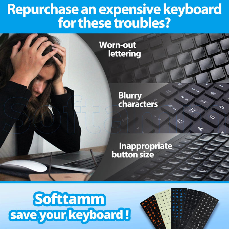 English Keyboard Stickers[5 in 1],Replacement English Keyboard Sticker with White Font on Black Background Universal for Laptop Desktop Computer,Matte English Keyboard Alphabet Sticker English White Letter/Black Background