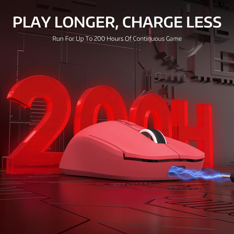 ATTACK SHARK X6 49g Superlight Wireless Gaming Mouse with Magnetic RGB Charging Base, Ultralight Mice PixArt PAW3395 Sensor, 26000DPI, BT/2.4G Wireless/Wired Mouse, 200Hrs Battery for Win/Mac (Red) Red