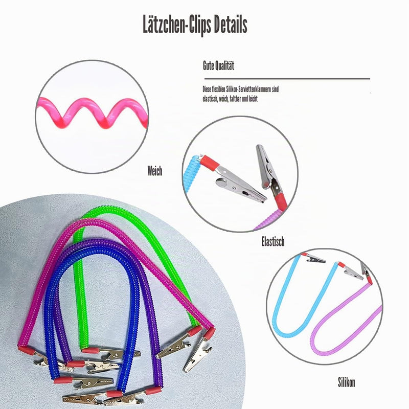 Napkin Holder Bibs Clips for Dentists Neck Chains with Metal Clips for Dental Clinic Home Dining Clothing Protector for Adults Kids Baby 4 Pack