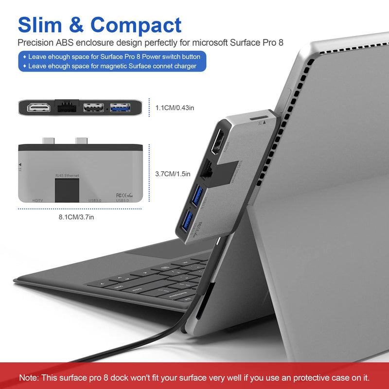 Surface Pro 8 Hub Docking Station with 4K HDMI Adapter+100M Ethernet LAN+ USB 3.0 Port* 2+Micro SD(TF) Card Reader Converter Combo Adaptor for Microsoft Surface Pro 8 Accessories