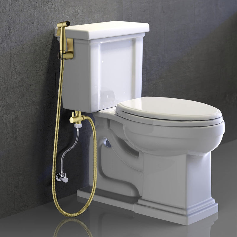 SHAMANDA Handheld Bidet Sprayer for Toilet, Stainless Steel Baby Cloth Diaper Sprayer Kit, Bathroom Toilet Bidet Attachment Set for Bathing Pets Feminine Hygiene, Brushed Gold BDS01-3 Cold Water Mode Only