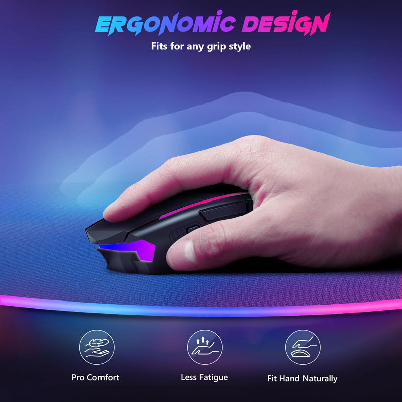 Redragon Gaming Mouse, Wireless Mouse Gaming with 8000 DPI, PC Gaming Mice with Fire Button, RGB Backlit Programmable Ergonomic Mouse Gamer, Rechargeable, 70Hrs for Windows, Mac Gamer, Black 2.4G/ Wired