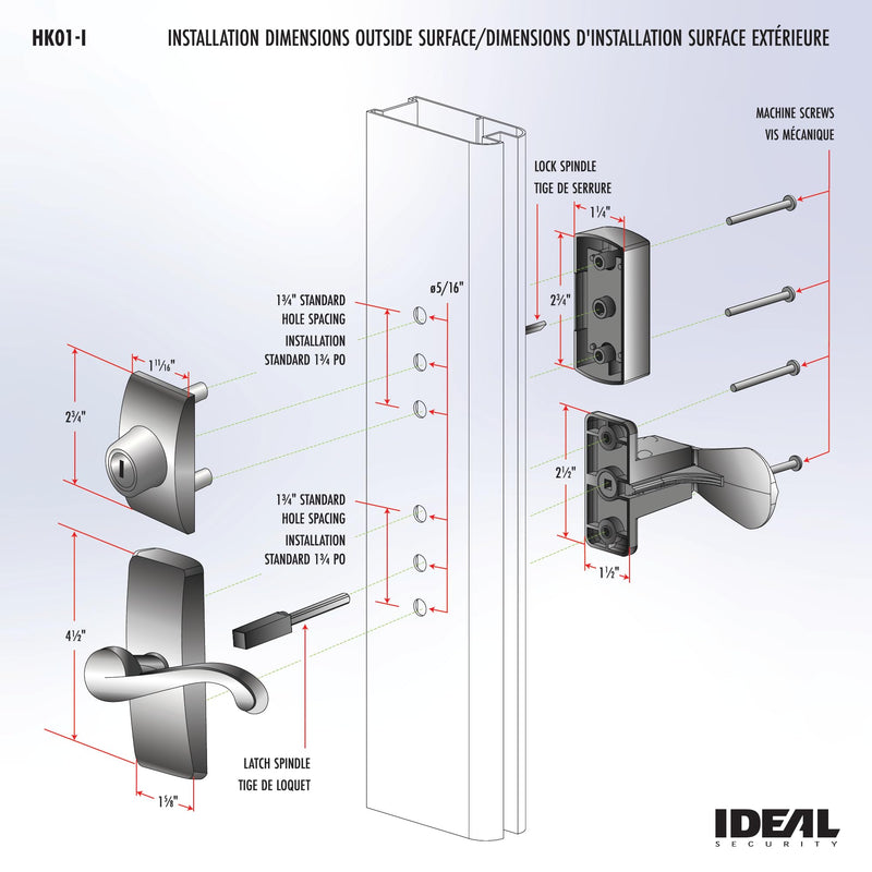 Ideal Security GL Door Lever Set with Keyed Deadbolt Lock for Storm and Screen Doors, White (4-Piece Set) 4-piece set