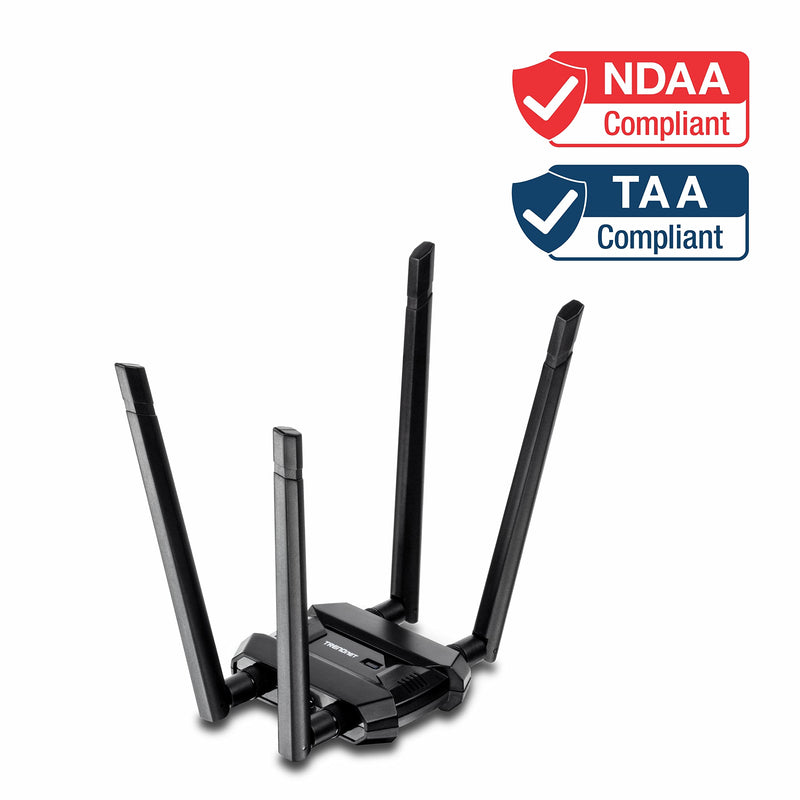 TRENDnet AC1900 High Power Dual Band Wireless USB Adapter, TEW-809UB, Stream 4K HD Video, Windows-Mac OS Compatible, NDAA & TAA Compliant, Increase Your Coverage, Detachable High Gain Antennas, Black 1