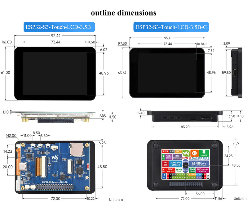 ESP32-S3 3.5inch Capacitive Touch Display Development Board, 320×480 IPS, QSPI I2C Interface, Wi-Fi&BLE 5, ESP32 with Display, Supports AI Speech Interaction and Offline Voice Control, with Speaker