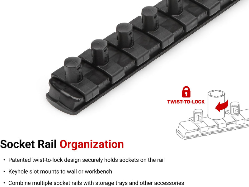TEKTON 1/2 Inch Drive Socket Organizer Set | OST22320 3-Rail Black (60-Tool)