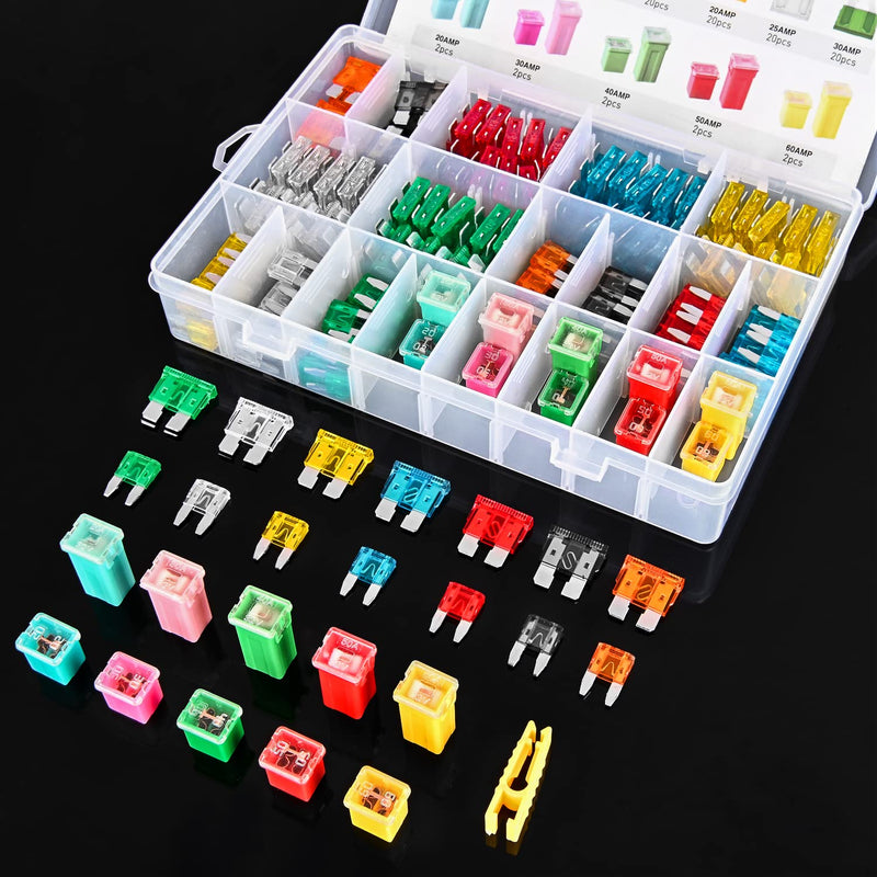 Nilight Blade Jcase Car Fuse Assortment Kit 5A 7.5A 10A 15A 20A 25A 30A Standard Mini Fuses 20A 30A 40A 50A 60A Low Tall STD Profile Fuses for Car Truck, 2 Years Warranty, 250PCS Fuses + Box fuses