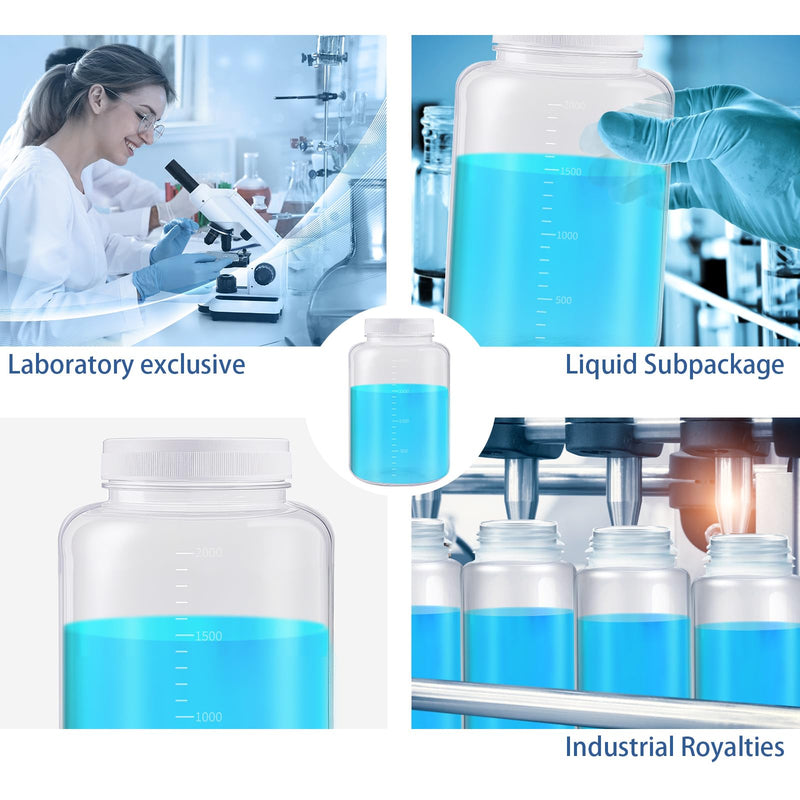 Tatuo 2 Pcs 64 oz 2000ml Polyethylene Reagent Bottle Plastic Sample Bottles with Screw Caps Translucent PE Sample Containers with Lid for Liquids, Laboratory, Storage at Home (Translucent)
