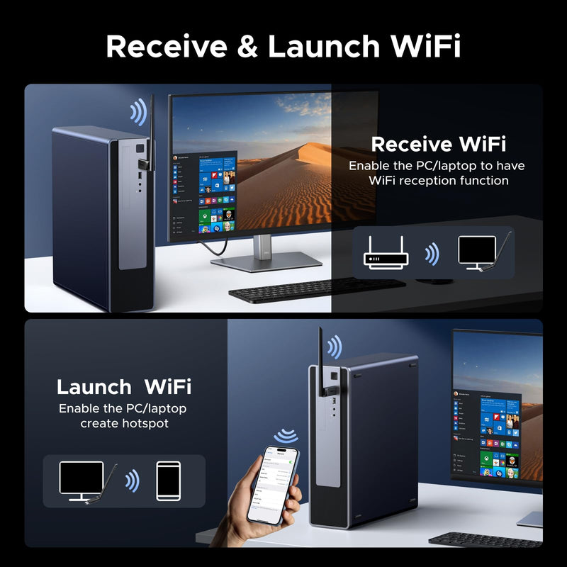 UGREEN 2-in-1 USB Bluetooth WiFi Adapter, AX900 + Bluetooth 5.4 WiFi 6 Adapter for Desktop PC with 5GHz/2.4GHz Dual Band, 6dBi High Gain Antenna, Built-in Driver for Windows 10/11