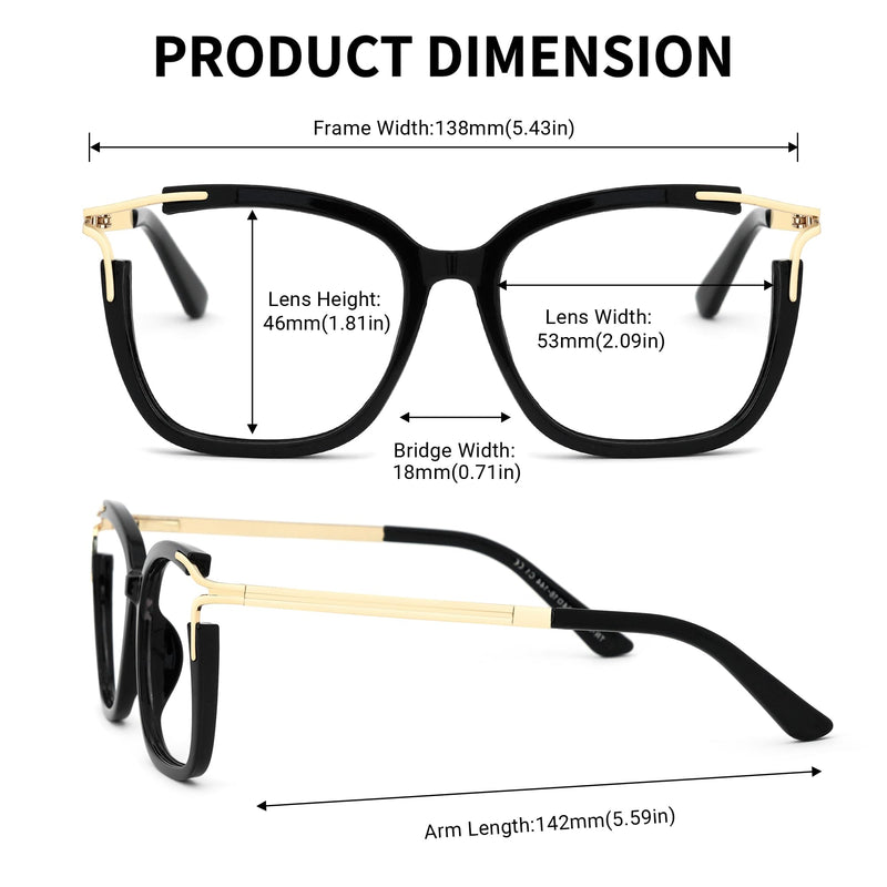 Zeelool Square Blue Light Blocking Glasses for Women Fashion Fake Glasses with Spring Hinges Chic Full Frame Glasses Black Clear Lens