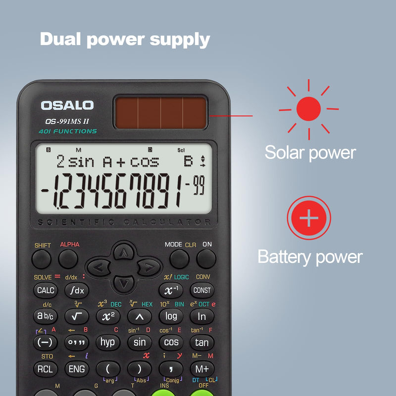 OSALO Scientific Calculator 401 Function 417 Function 2 Line Written Display 10+2 Digits Solar and Battery Calculators Pink