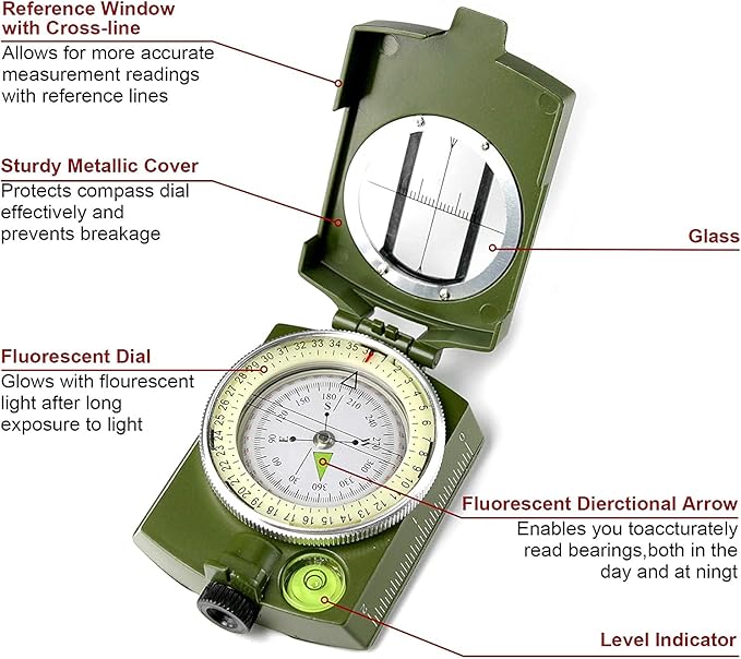 SE Military Lensatic and Prismatic Sighting Survival Emergency Compass with Pouch - CC4580