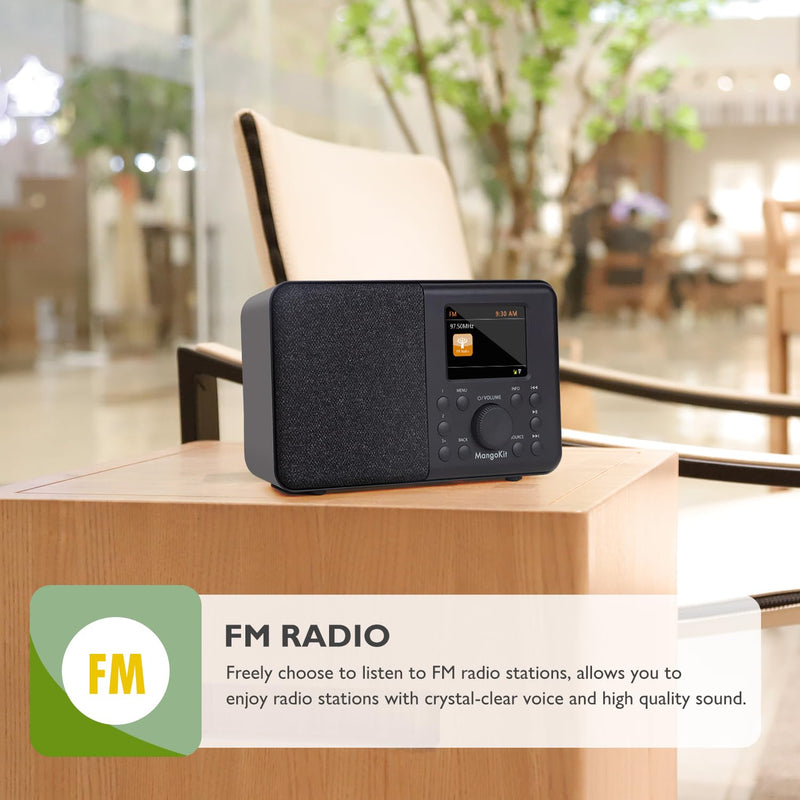 SR10 Internet Radio,WIFI Radio,Podcast Player, Bluetooth Speaker, Smart Radio, Portable FM Radio, Mains and Battery Powered Radio, Color Display,Dual Alarms, Presets,App Control Support-Black Black Mono