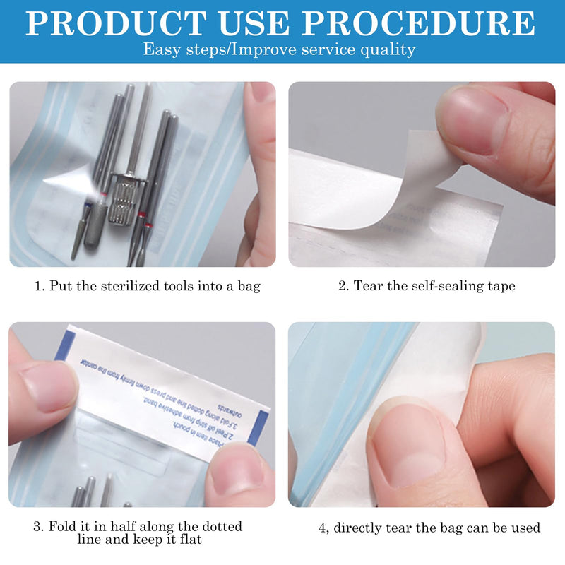 Pack of 200 self-sealing sterilisation bags: 90 mm x 260 mm disposable sterilisation bags, dentist sterilisation bags, sterilisation bags, self-sealing sterilisation bags