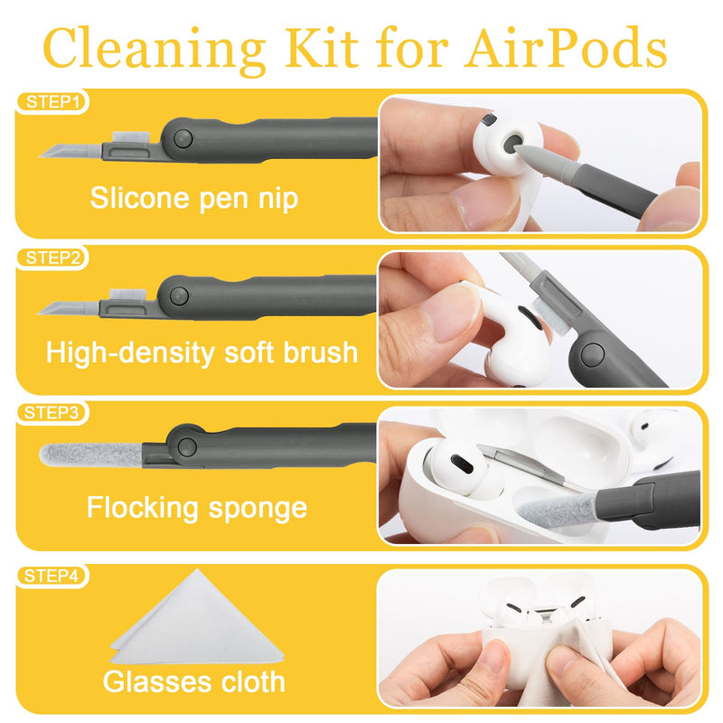 Walrfid Airpods Electronic Screen 7 in 1 Cleaner Kit Laptop Keyboard Cleaning Tool for ipad/iwatch/Computer/Phone/Macbook with 5ml Touchscreen Cleaners Mist (Grey) Grey