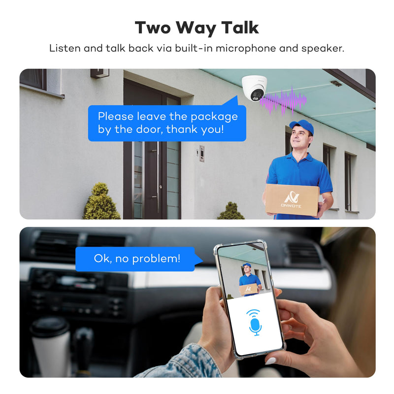 ONWOTE 2 Way Audio 4K 8MP PoE IP Camera, AI Human Vehicle Detection Activate Bright Spotlight, 125° Wide File of View, Indoor/Outdoor, Commercial Wired Camera for Business, Add-on to PoE NVR System