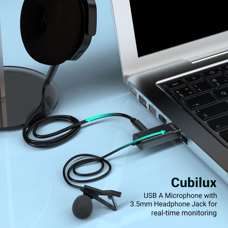 Cubilux USB A Lavalier Microphone, Omnidirectional Lapel MIC for Vlog, Gaming, Interview, Skype Zoom, YouTube, USB Clip-On Condenser MIC with Hi-Res Sound Card for PC, Laptop, Computer, PS5, 5 FT Omnidirectional, 5 Feet USB A, Single-MIC