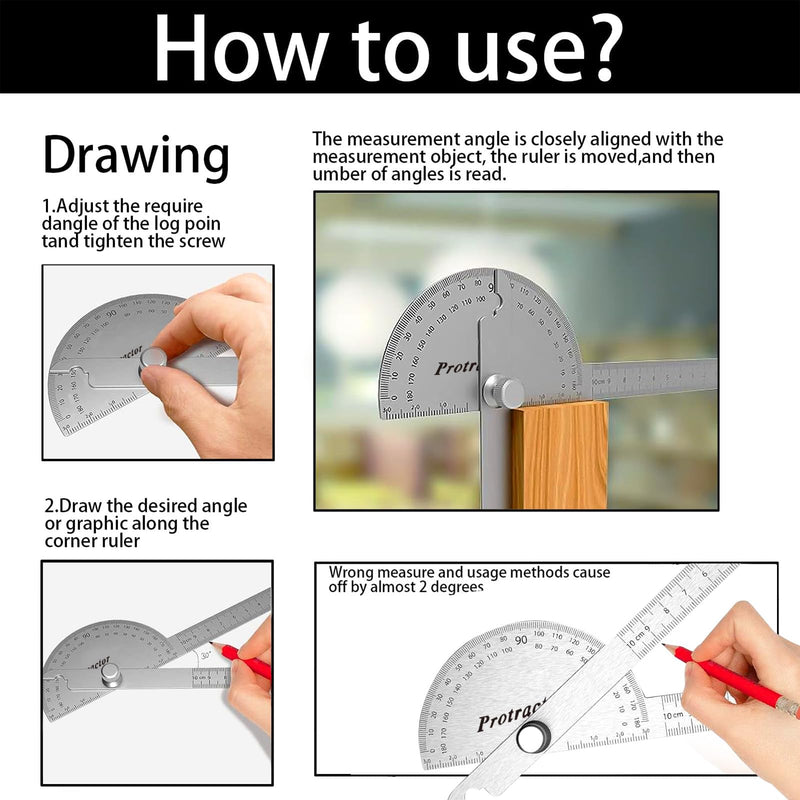 0-180° Stainless Steel Protractor Tool Angle Finder Ruler (30cm/11.8 Inch） onesize