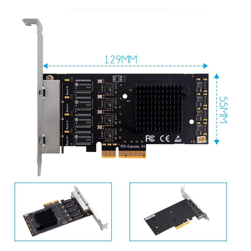 GLOTRENDS LE8445 4-Port 2.5Gb PCIe Network Card for Desktop PC, 2500/1000/100Mbps Gigabit Ethernet RJ45 LAN Port, PCIE X4 Interface, Regular & Low Profile Bracket 4-port, 2.5Gbps