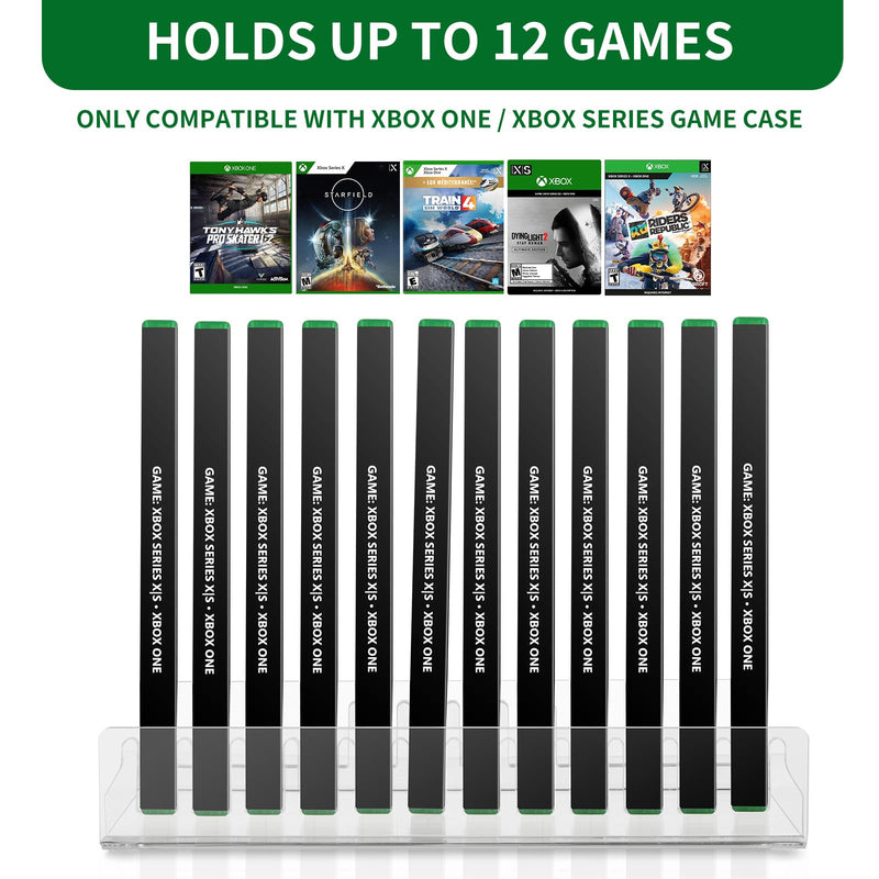 Video Game Storage Stand Compatible with Xbox One Game Box and for Xbox Series S & X Game Cases, Acrylic Organizer Display Holder Fits up to 12 Game Discs - Clear