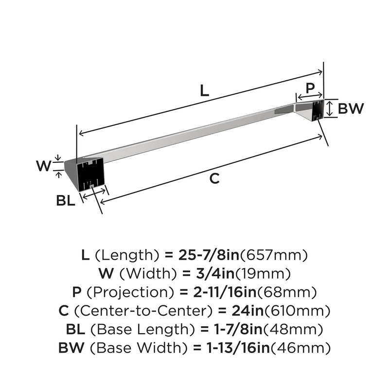 Amerock BH3600426 | Chrome Towel Bar | 24 in (610 mm) Towel Rack | Blackrock | Bathroom Towel Holder | Bathroom Hardware | Bath Accessories | Hand Towel Holder 24 in. Towel Bar 1-Piece