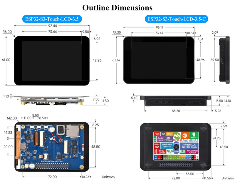 ESP32-S3 3.5inch Capacitive Touch Display Development Board, ESP32 with IPS LCD 320×480, 262K Color, Support W-Fi and BLE 5,Support AI Speech Interaction, Comes with Case and OV5640 Camera