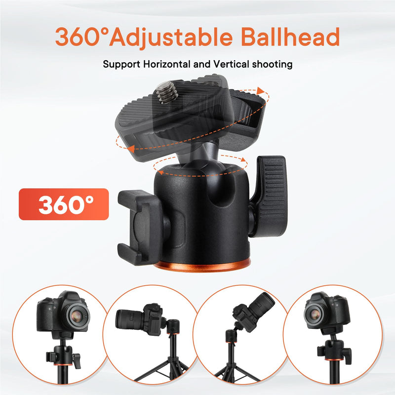 Camera Tripod Stand, Mini Desktop Aluminum Tripod Selfie Stick with Cold Shoe, 360° Ball Head with 1/4 Inch Screw, Portable Tripod for iPhone Android Canon Sony DSLR Vlogging Video Recording