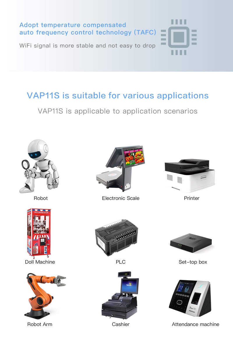 VONETS 2.4GHz High Power WiFi Bridge Wireless to Wired Ethernet Repeater Network Router Signal Coverage WiFi Hotspot Extender AP Antennas Cable VAP11S with 12V/1A Power Adapter 2.4G+Adapter