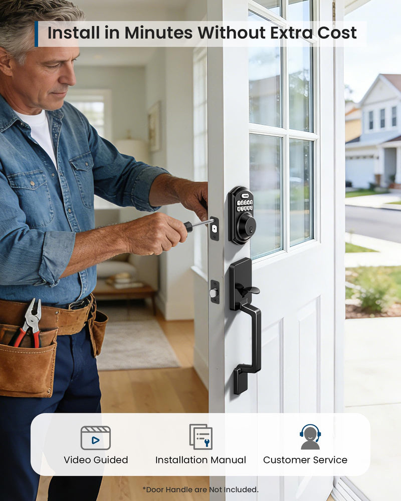 TEEHO TE011W Wi-Fi Keyless Entry Door Lock with Keypad - Smart Deadbolt Lock for Front Door with 2 Keys - Remote Control, Compatible with Alexa & Google, APP Unlock - Easy Installation - Matte Black