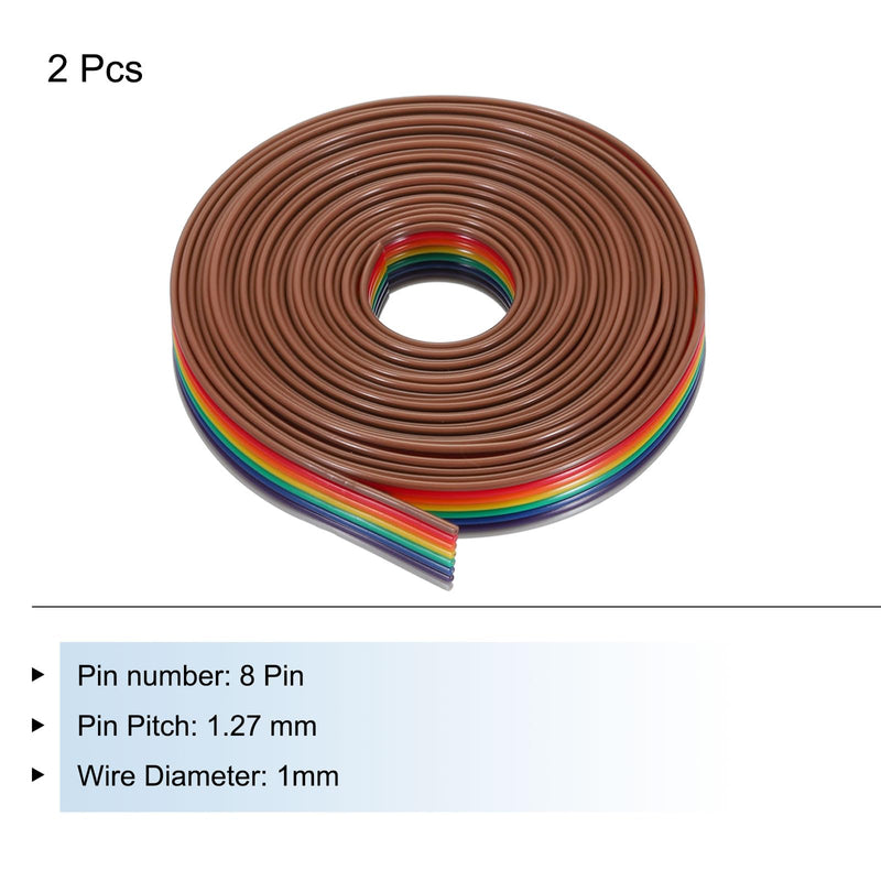MECCANIXITY 2 Pcs 8 Pin Flat Rainbow Ribbon Cable 9.84FT 1.27mm Pitch Breadboard Jumper Wires for Electronic Projects