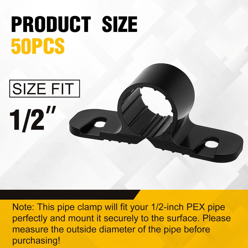 Briwooody 200 Pack 1/2 Inch Pipe Supports Suspension Clamp Pipe Clamps Pex Clamps for Pex, Copper, CPVC(Black) Black