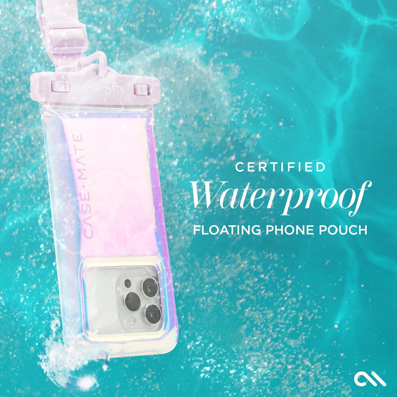 Case-Mate Soap Bubble IP68 Waterproof Phone Pouch/Case - Travel Beach Cruise Ship Essentials [Fits up to 6.8 Inch Phones] - with Crossbody Lanyard for iPhone 15 Pro Max/ 14 Pro Max/ S24 - Iridescent