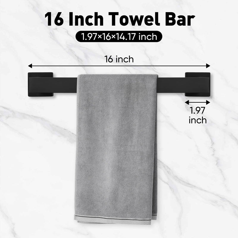 BlumWay 5-Pieces Matte Black Bathroom Accessories Set, 16 Inch Bathroom Hardware Set, SUS304 Stainless Steel Bath Towel Bar, Toilet Paper Holder,Towel Racks for Bathroom Wall Mounted 5 Pcs 16 Inch