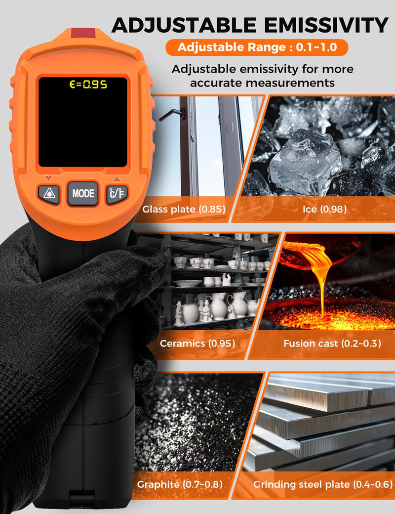 4 in 1 Temperature Gun POROMETISTO 4 Types of Alarm Setting,-58-1472°F Measure Infrared/Ambient Temperature Humidity Infrared Thermometers,Industrial Laser Thermometer Gun with K-Type Probe