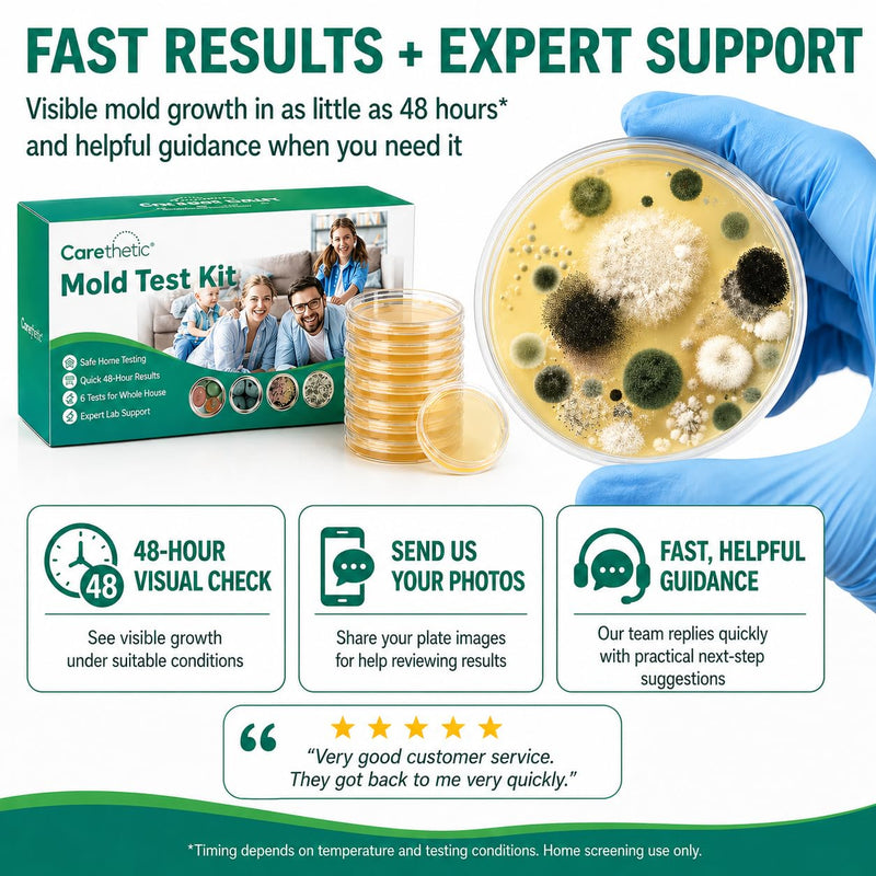 Carethetic Mold Test Kit for Home, 6 DIY Agar Plates for Air, HVAC and Surface Testing, Indoor Mold Testing Kit with Swabs, Gloves, Bags and User Manual