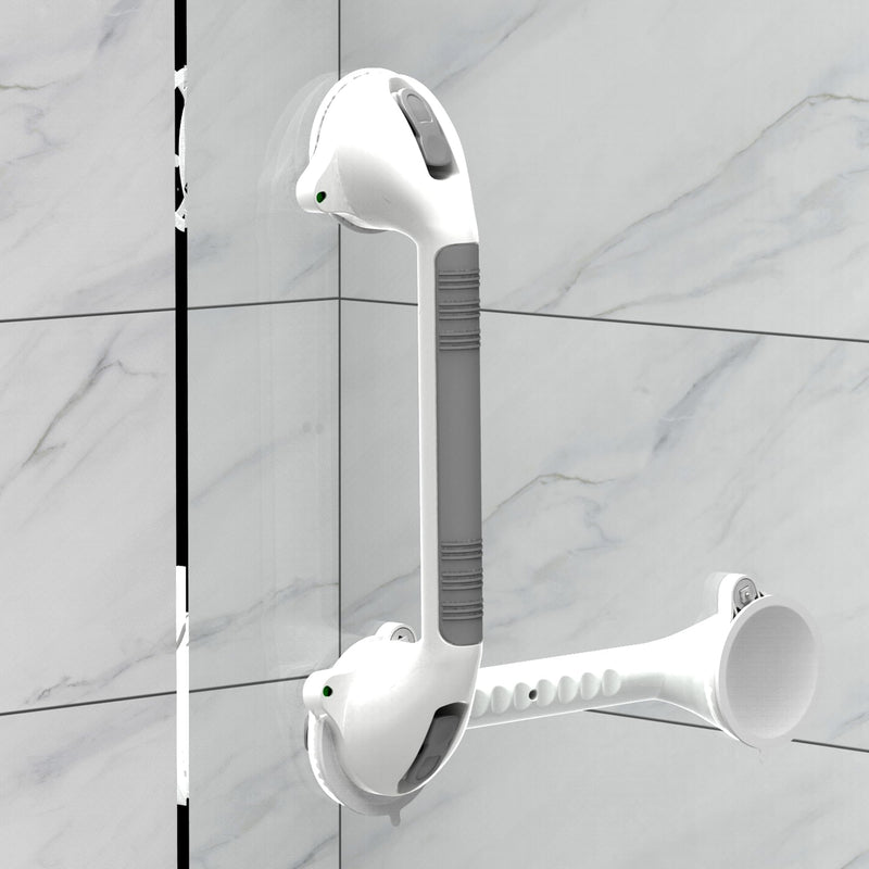 16.5inch 2 Pack Suction Balance Assist Bathroom Shower Handle,Bath Grab Bar with Indicators(White/Grey) 16.5 Inch (Pack of 2)