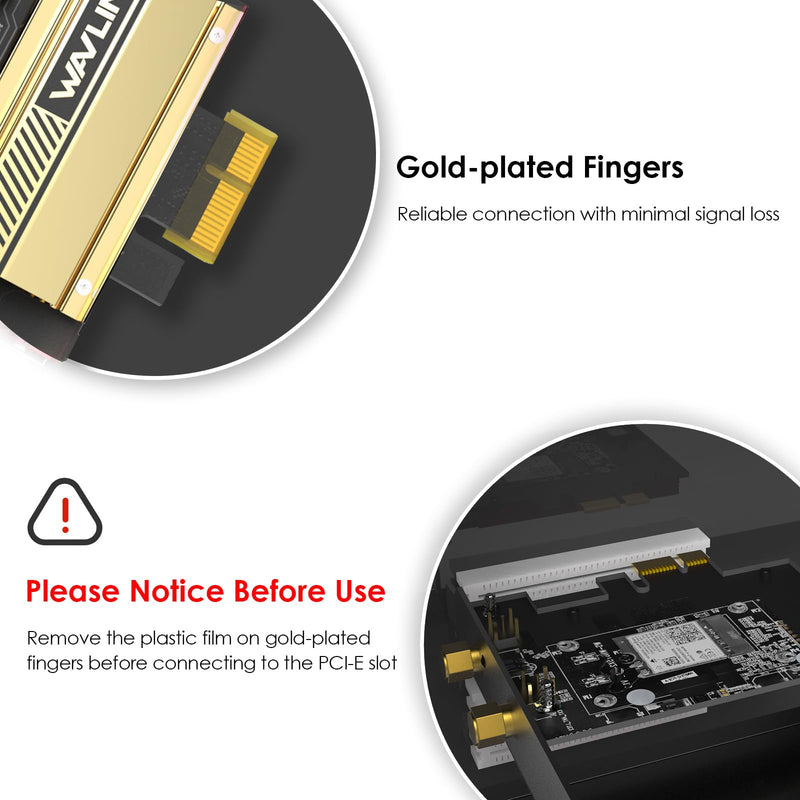 WAVLINK WiFi 6E AX5400 PCIe WiFi Card for Desktop PC, Tri-Band AX210 WiFi Card with Bluetooth 5.3, MU-MIMO, OFDMA, WPA3, Low-Profile Bracket, Heat Sink, Compatible with Windows 11/10, Linux