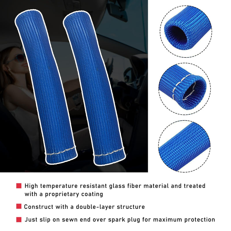 8 PCS Spark Plug Wire Boots, 6 Inch Automotive Spark Plugs Heat Shields Cover, 1200° Vehicle Spark Plug Wire Boots Heat Shield Protector, Universal Car Accessories (Blue) Blue