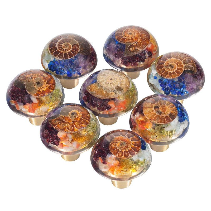 mookaitedecor Chakra Drawer Knobs with Screws Set of 2, Ammonite Fossil Resin Crystal Stone Pulls Handle for Dresser Cupboard Kitchen Wardrobe Decorative Circular