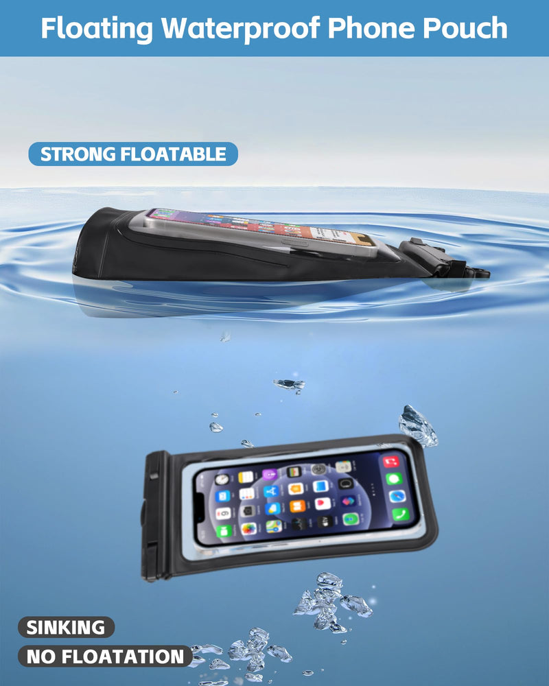 2L Large Waterproof Phone Pouch - [Oversized] [Floating] Waterproof Pouch for iPhone Galaxy Google and More, IPX8 Waterproof Dry Bag for Beach Vacation Belongings, Black