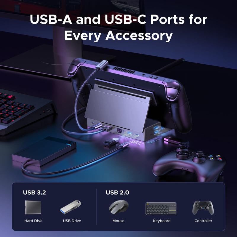 UGREEN Steam Deck Dock 9-in-1 USB C Docking Station with Foldable Stand, 4K@120Hz DP, Gigabit Ethernet, PD 100W, 10Gbps USB A&C 3.2, TF/SD Compatible with Steam Deck, Rog Ally, Rog X, Legion Go etc.