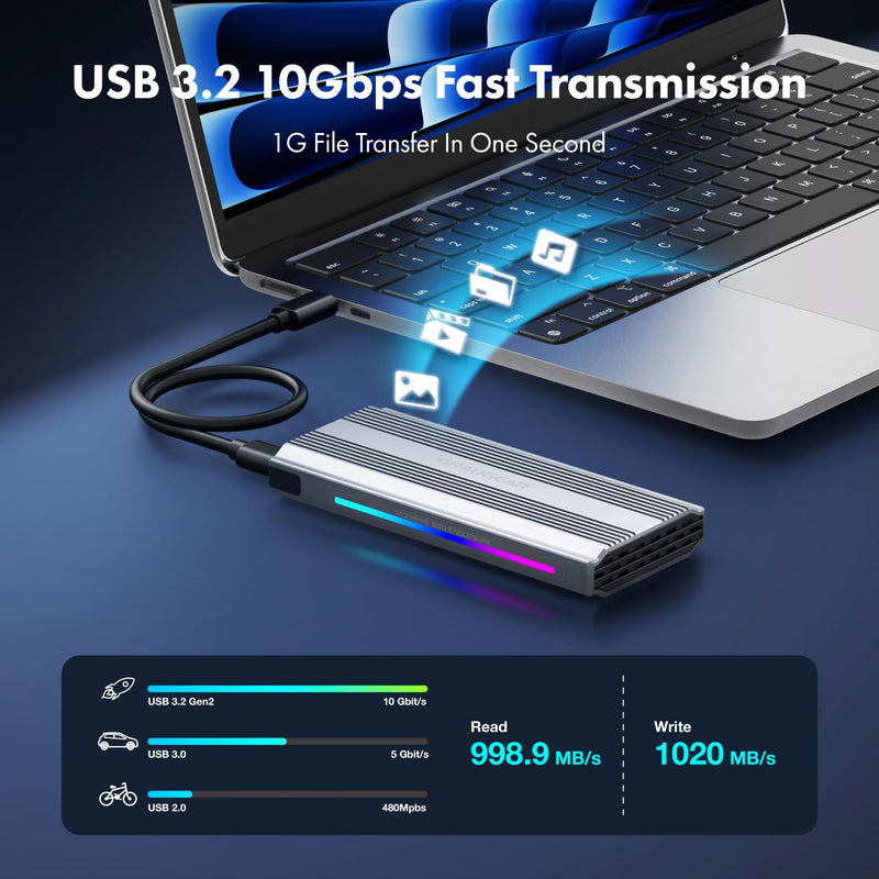 GRAUGEAR M.2 External Cases Bundle: NVMe/SATA SSD Docking Station With Built-in Cooling Fan and NVMe SSD Enclosure With RGB Light Strips