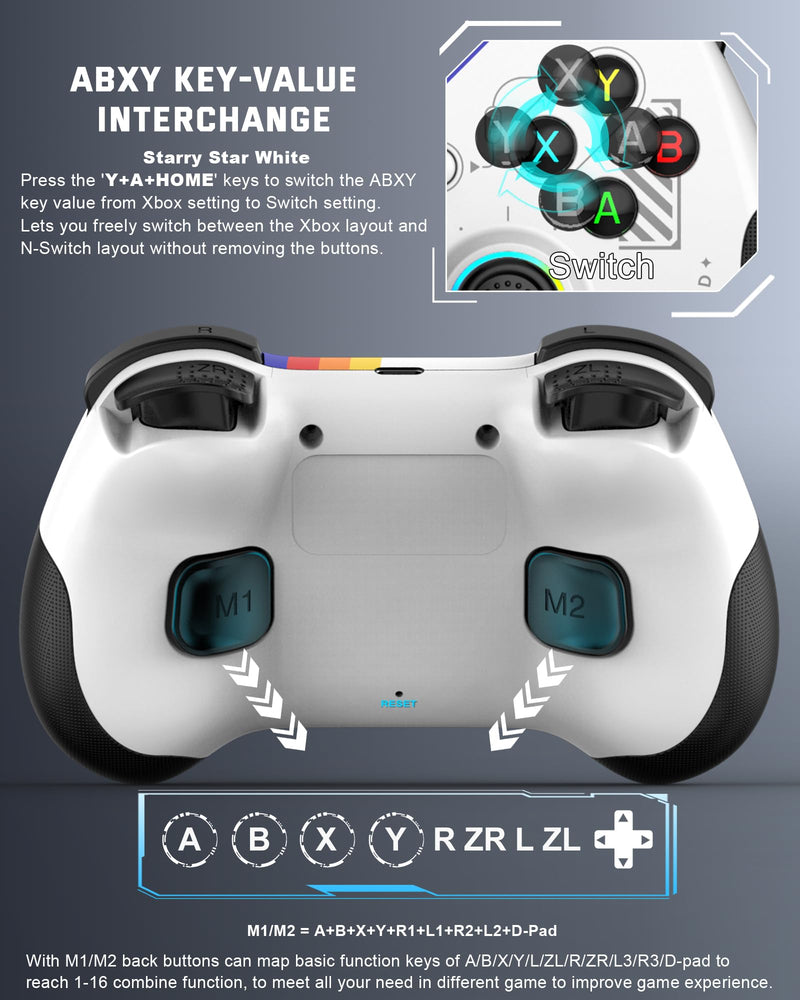 Joso Mobile Gaming Controller for iPad/iPhone/Tablet, Cloud Controller Remote Joystick for iOS/Android, Wireless Switch Controller with Macro Buttons/Hall-Rocker/Hall-Trigger - Starry Star White