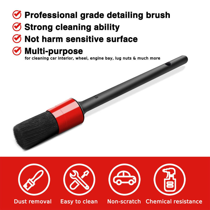 10pcs Auto Car Detailing Brush Set Car Interior Cleaning Kit Includes 5 Boar Hair Detail Brush,3 Wire Brush, 2 Air Vent Brush for Cleaning Car Interior Exterior, Dashboard Engines Leather Wheel Red