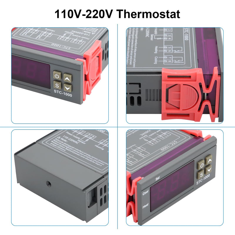 2 PCS 110V-220V Thermostat Fahrenheit/Celsius Digital Temperature Controller Thermostat Heating/Cooling Mode Electronic Digital Display Microcomputer Temperature Controller (with Probe)