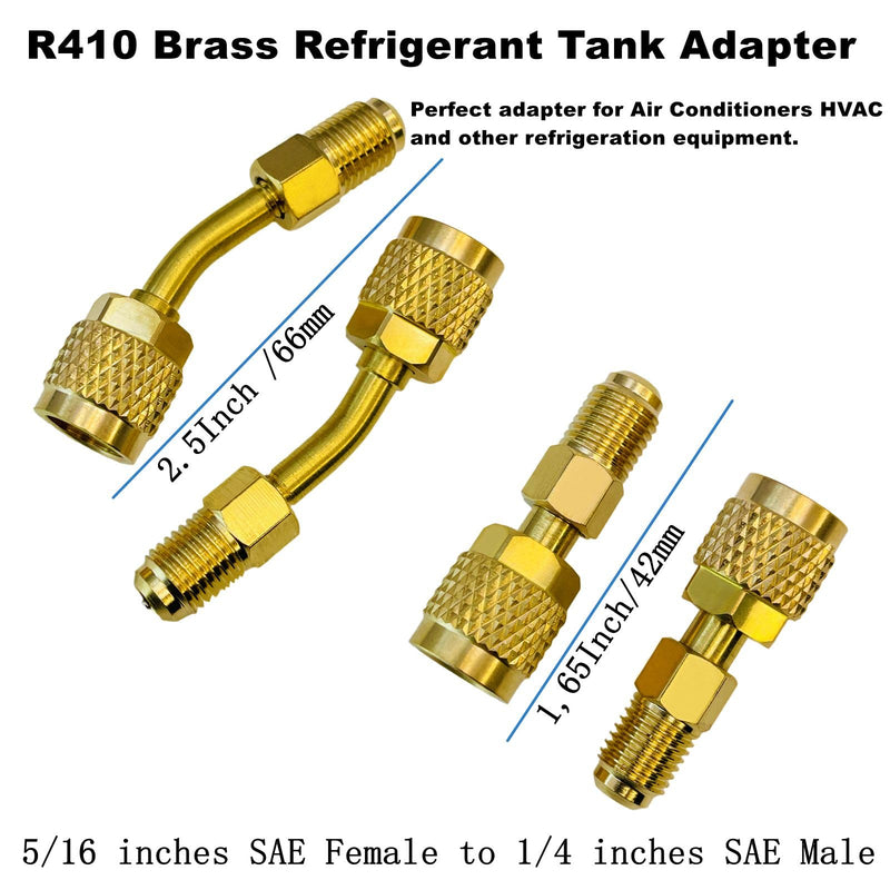 R410a Adapter for Mini Split System, 5/16 inches SAE Female to 1/4 inches SAE Male Flare for Air Conditioners HVAC and Refrigeration Service, 2 Straight R410A Adapter + 2 Angled R410A Adapter 2 Straight + 2 Angled