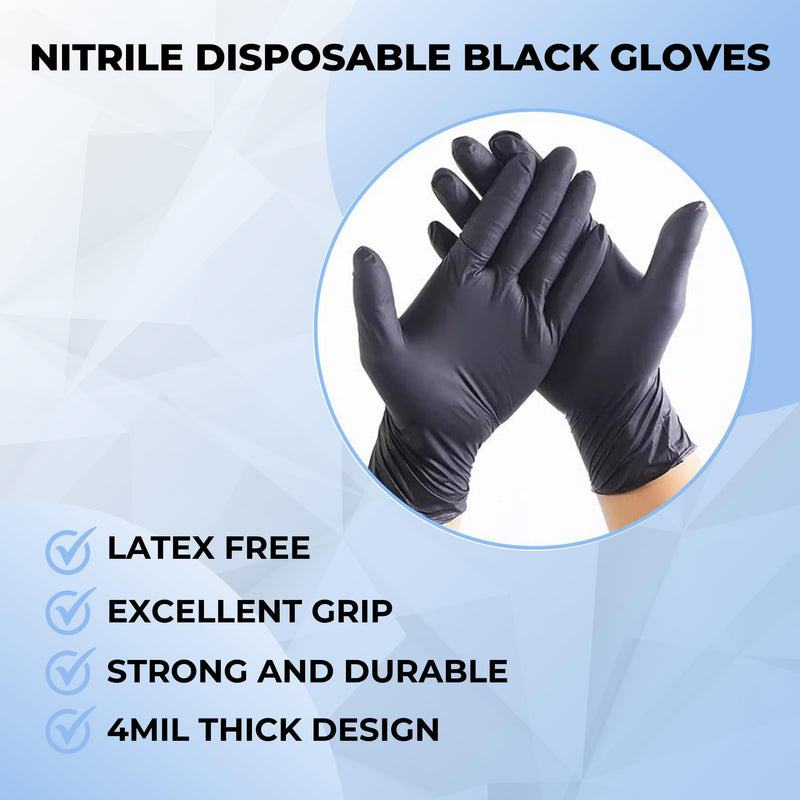 HandCare 4 Mil Black Nitrile Disposable Gloves, Powder-Free & Latex-Free for Tattoo, Food Prep & Cleaning Medium (Pack of 100)